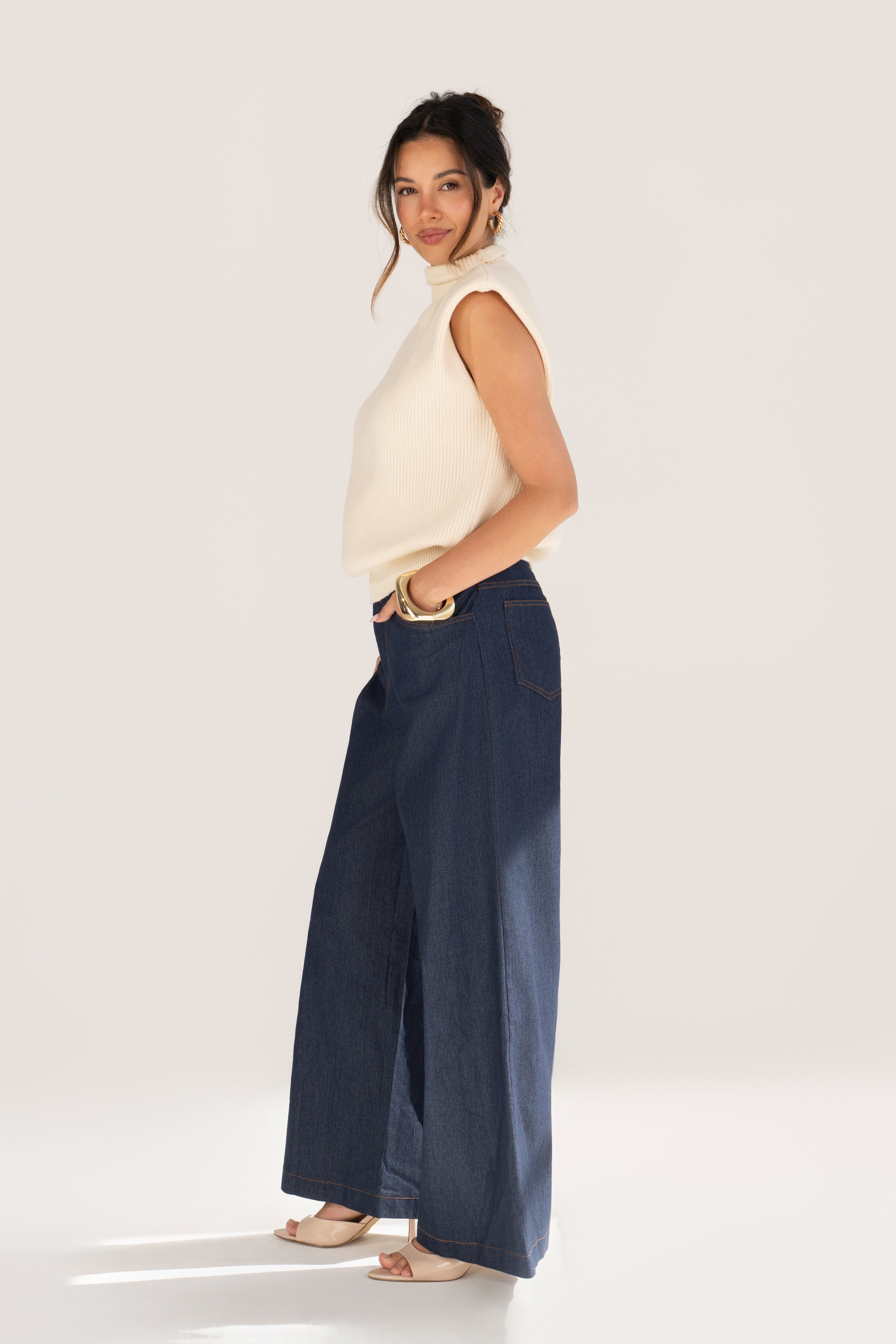 Avery Mock-Neck Ribbed Knit Vest