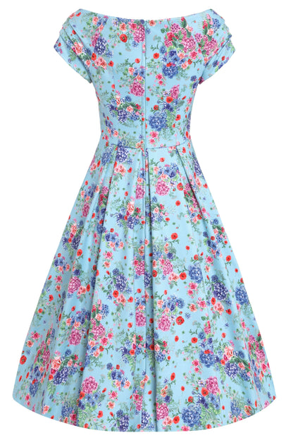 Lily Blue Hydrangea Off Shoulder Dress