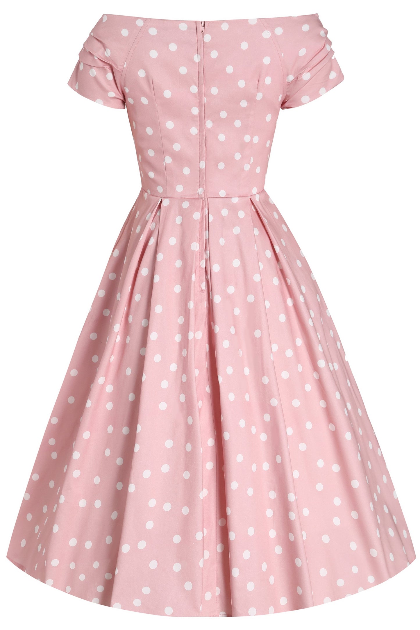 Lily Light Pink & White Polka Dot Off Shoulder Dress