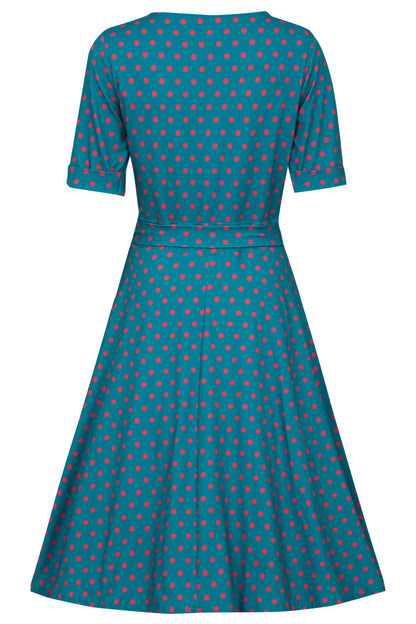 Matilda Peacock Blue & Pink Polka Dot Wrap Dress