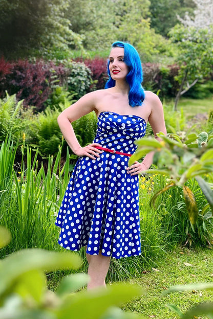 Melissa Bandeau Retro Rockabilly Dress in Navy