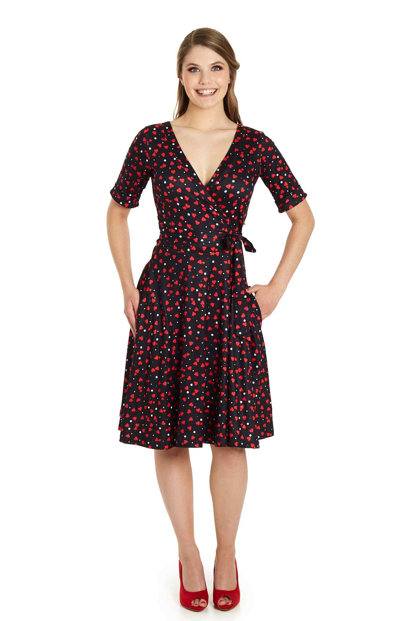 Matilda Black Heart Print Wrap Dress