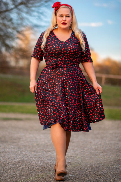 Matilda Black Heart Print Wrap Dress