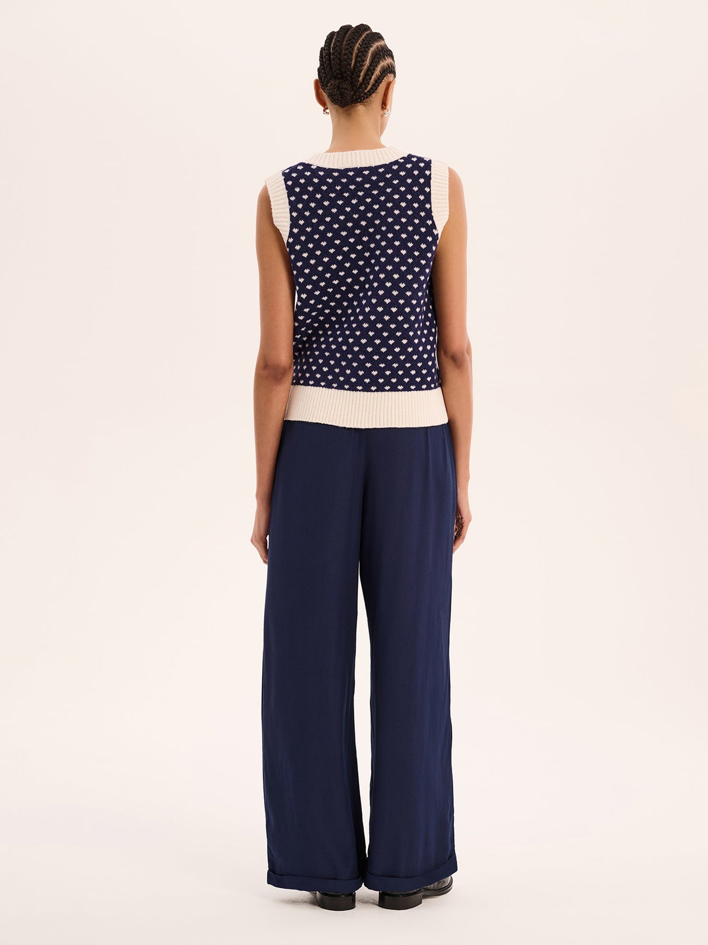Candy Pleat Front Straight Leg Trouser in Navy