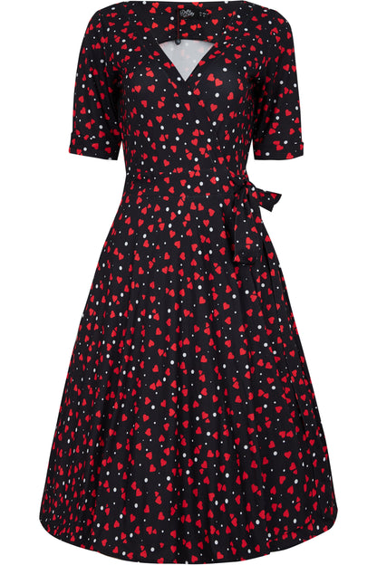 Matilda Black Heart Print Wrap Dress
