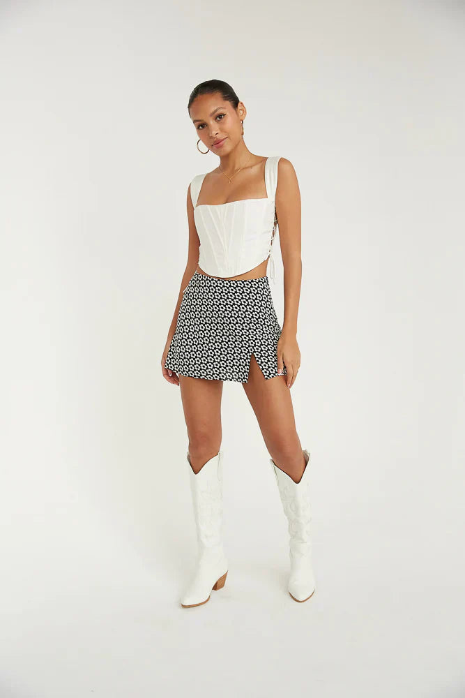 Memphis High-Rise Side Slit Floral Mini Skirt