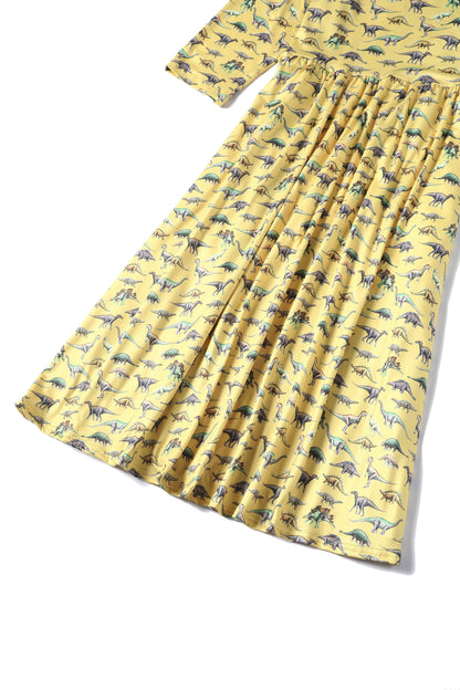 Billie Dinosaur Yellow Long Sleeved Dress
