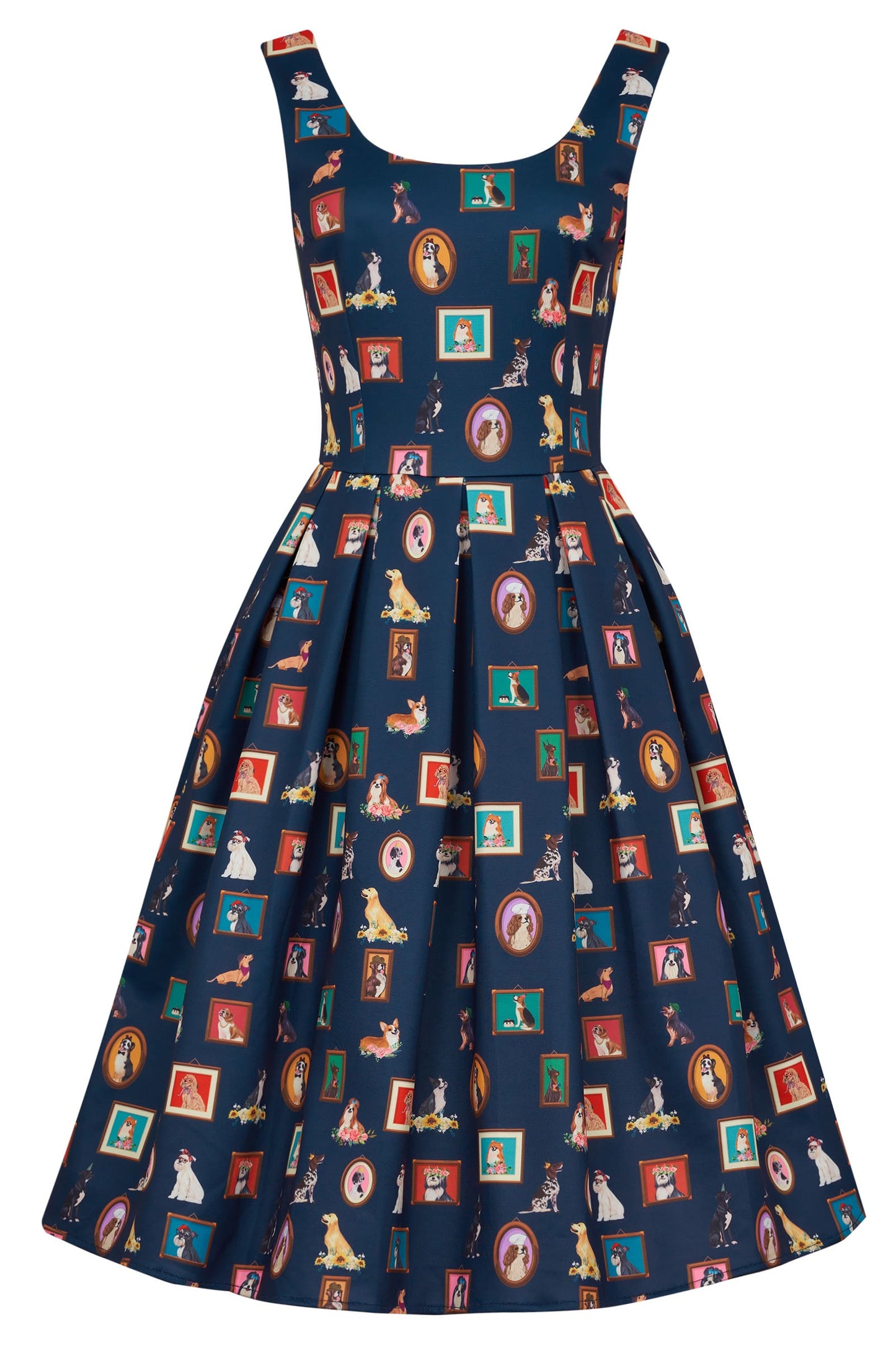 Amanda Dog Frame Circle Dress In Navy Blue