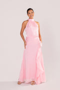 Drew Pink Shimmer Halter Neck Maxi Dress