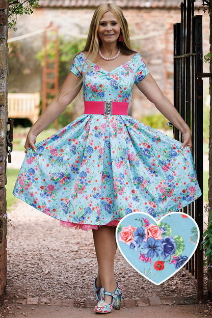 Lily Blue Hydrangea Off Shoulder Dress