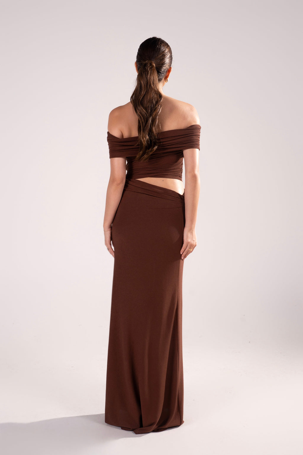 Elowen Off-Shoulder Maxi Dress with Waist Cutout