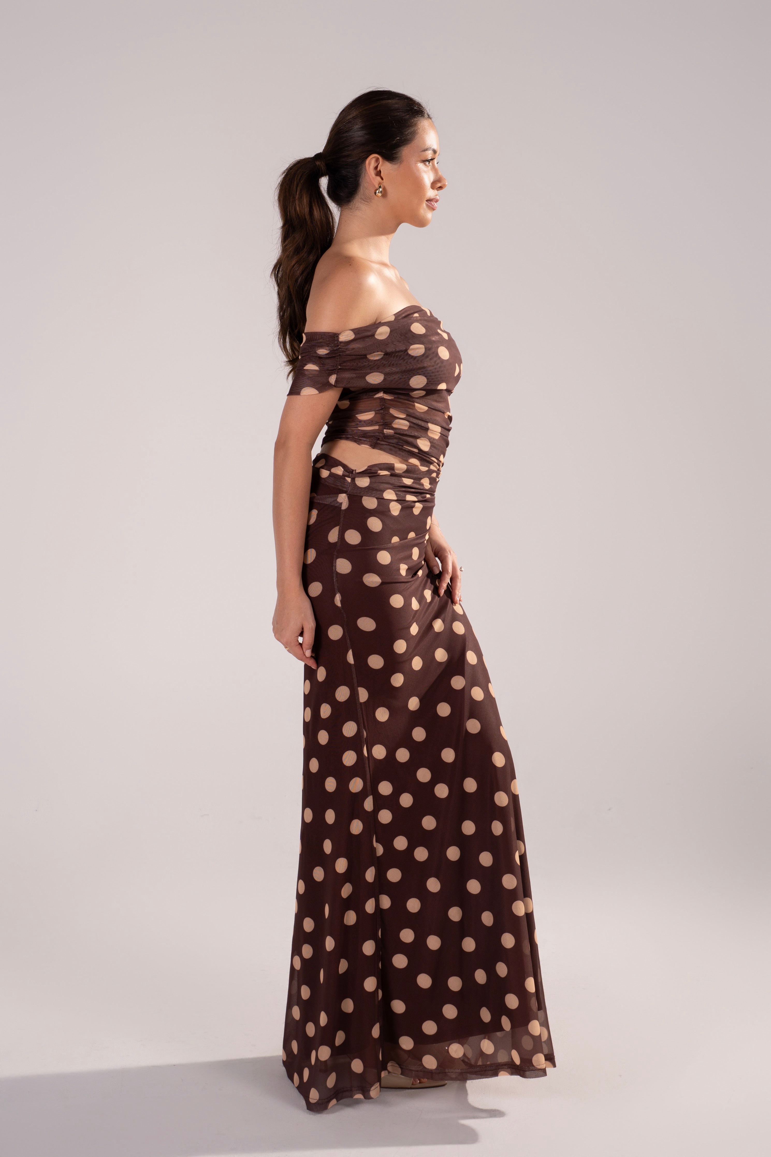 Elowen Off-Shoulder Maxi Dress with Waist Cutout