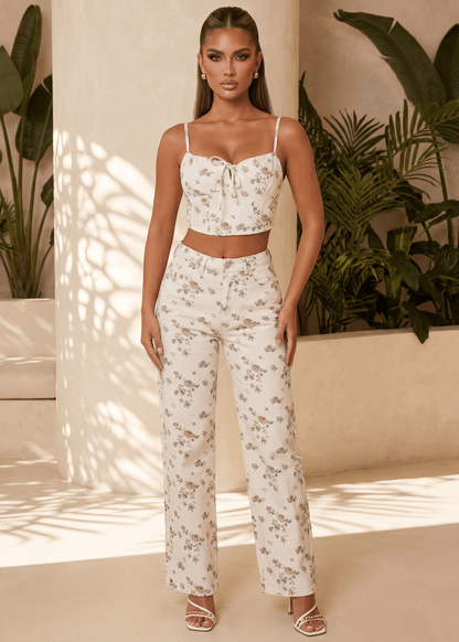Forever Flirty Floral Denim Crop Top - White