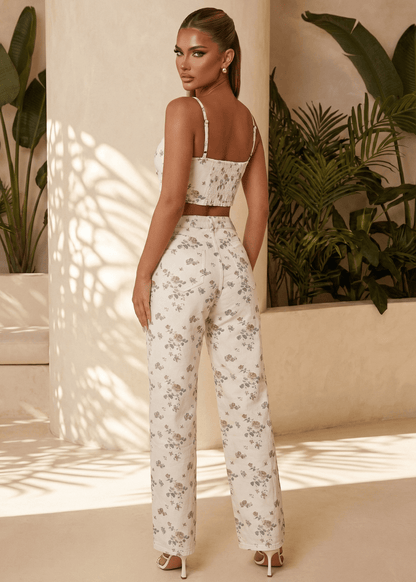 Forever Flirty Floral Denim Crop Top - White