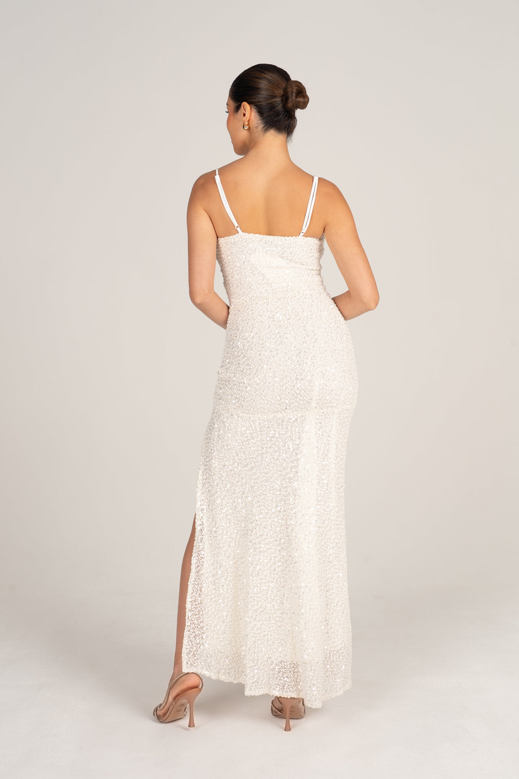 Imani Woven Sequin White Party Dress