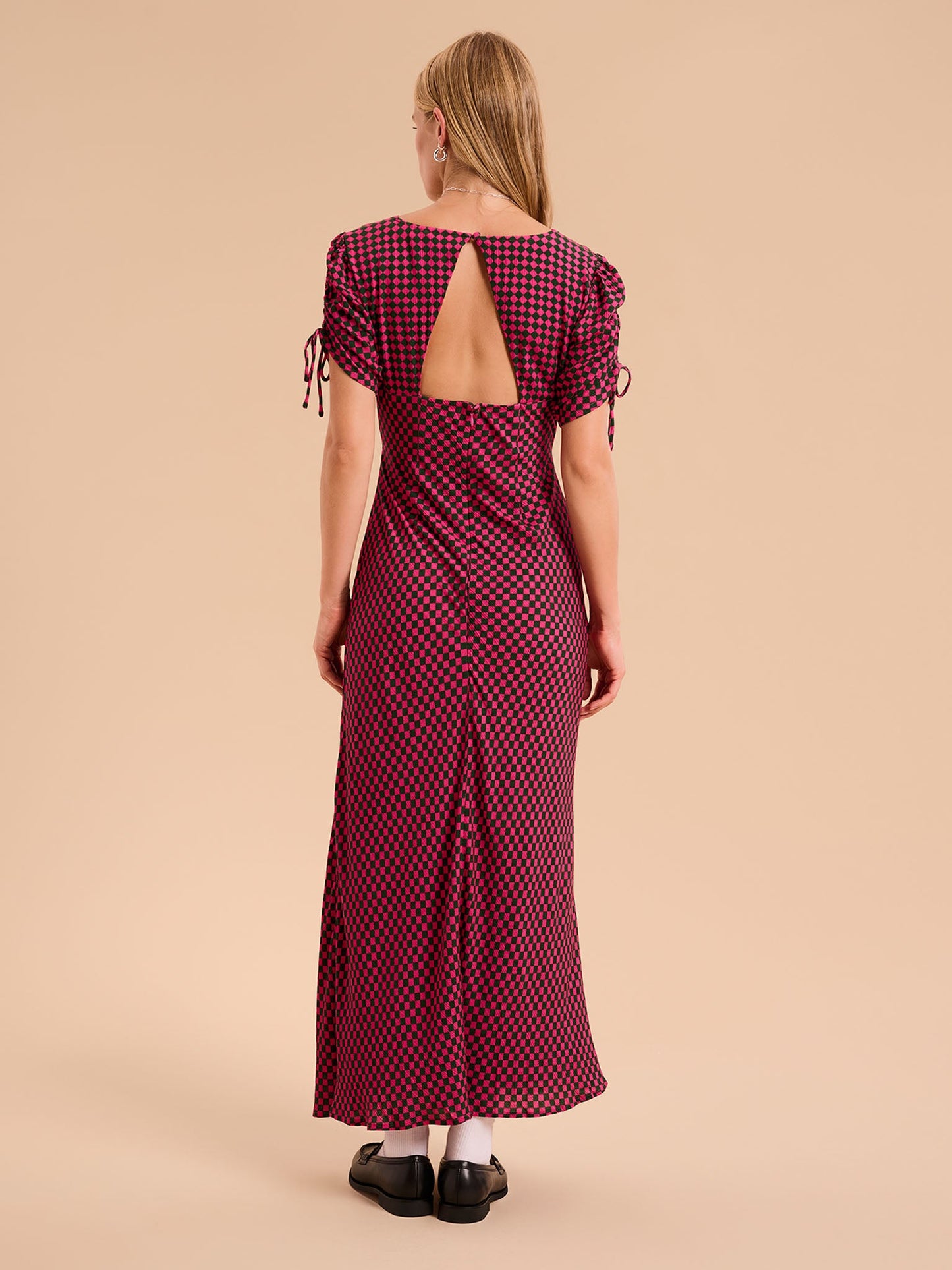 Jemima Checkerboard Print Midi Dress