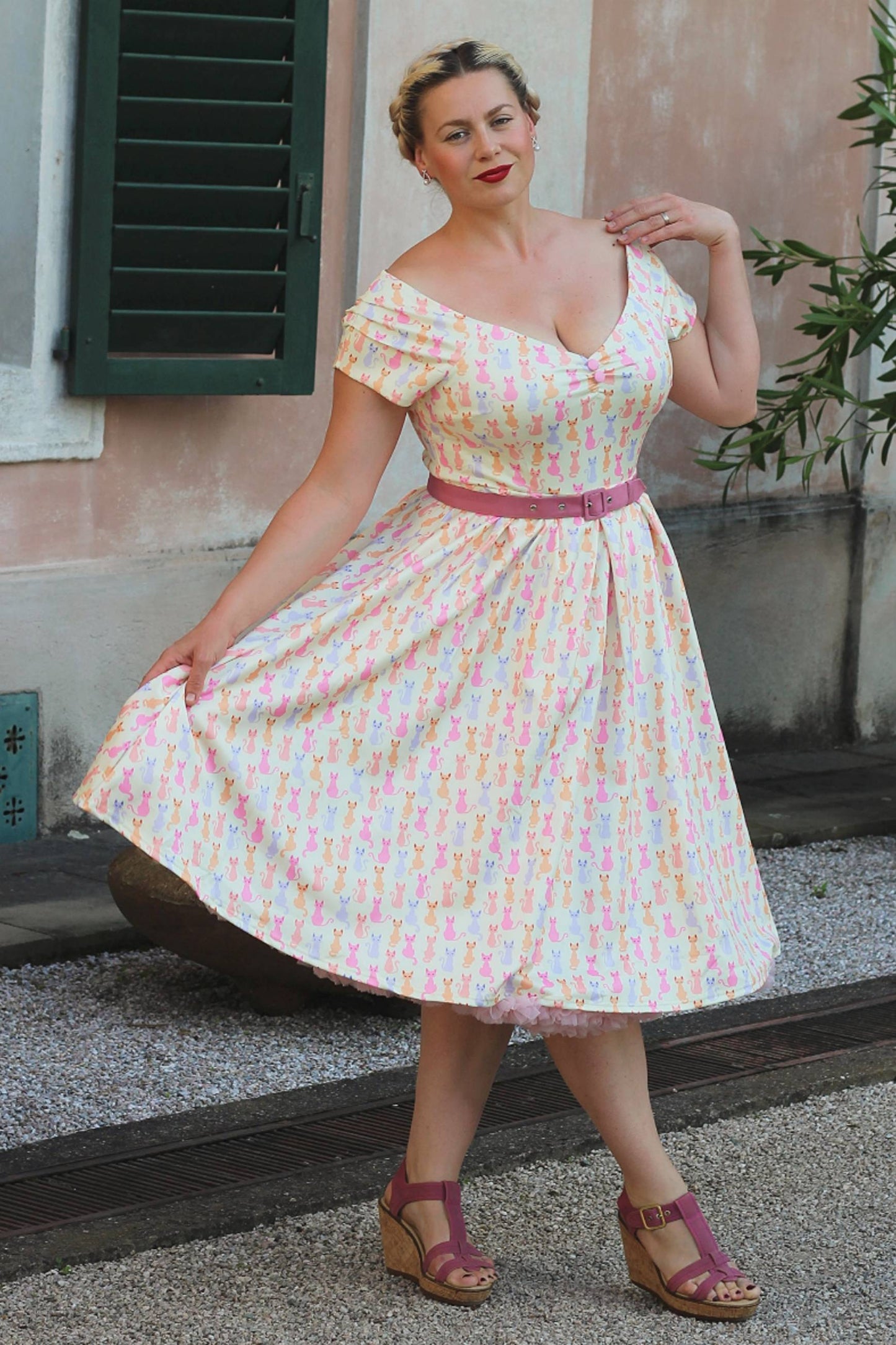 Lily Rainbow Cat White Off Shoulder Dress