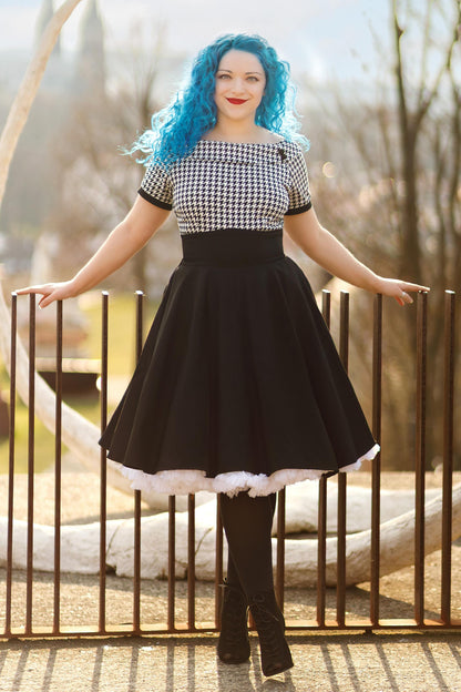 Darlene Houndstooth Roll Collar Circle Dress