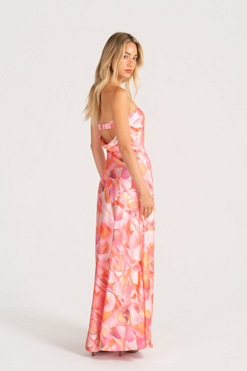 Lianna Strapless Pink Print Maxi Dress