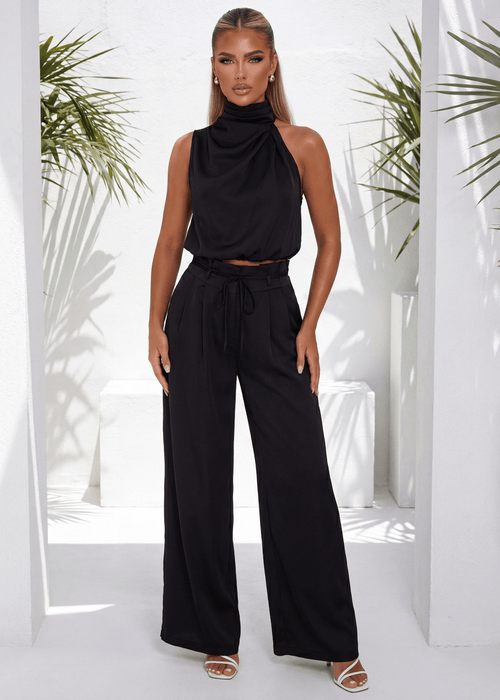 Lip Service Satin Top and Trouser Two Piece - Black