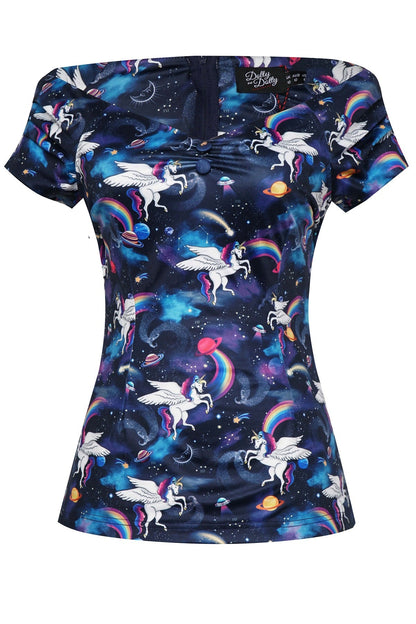 Lilian Off Shoulder Blue Unicorn Top