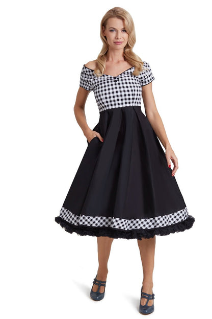 Lily Off Shoulder Black/White Gingham Swing Dress