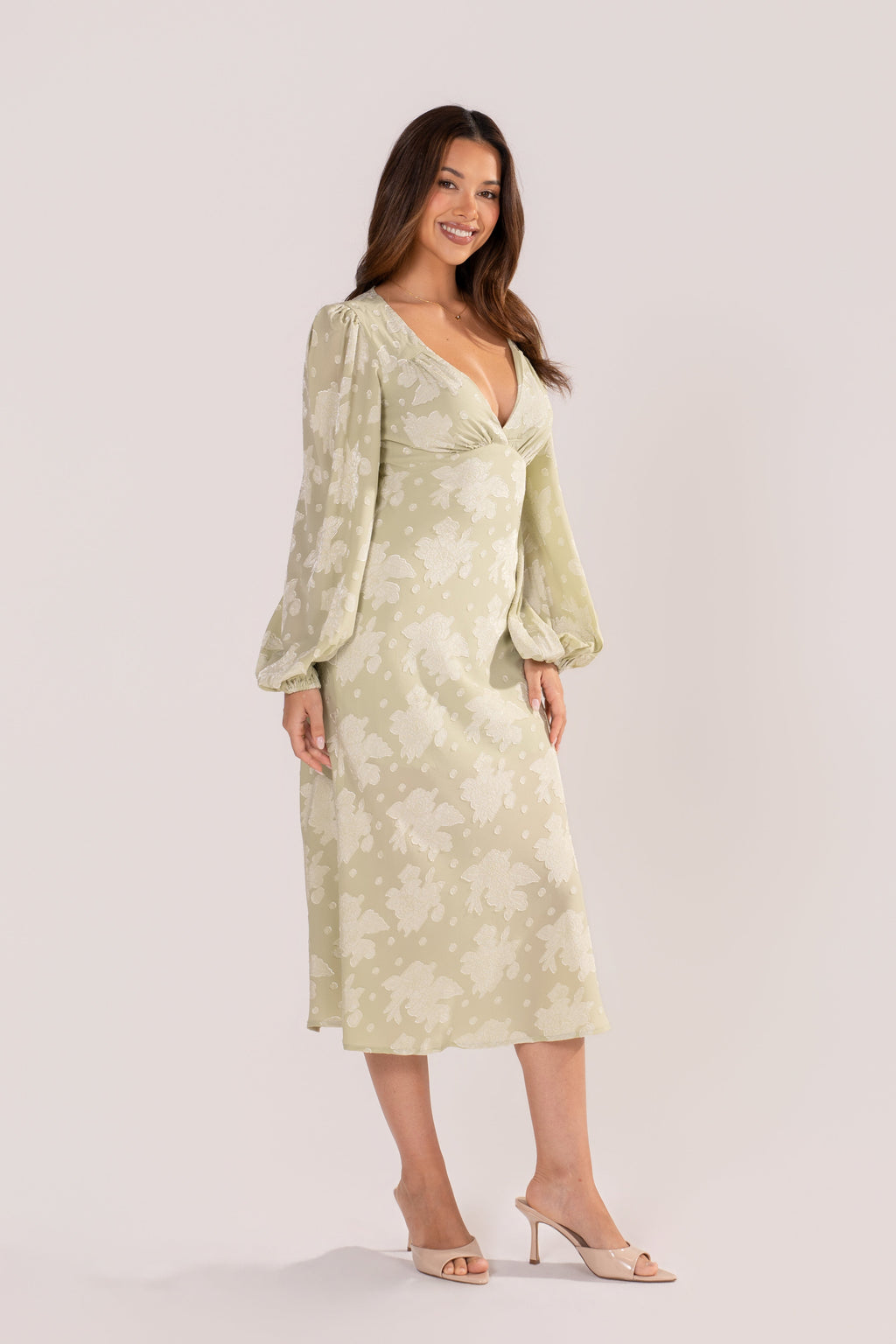 Primrose Soft Green Long Sleeve Floral Maxi Dress