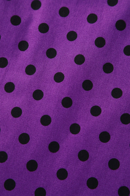 Judith Pleated Black/Purple Dress With Polka Dots