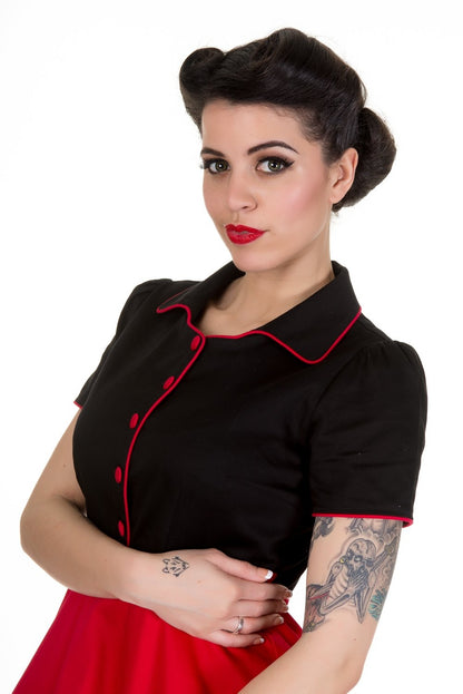 Penelope Rockabilly Diner Shirt Dress in Black/Red