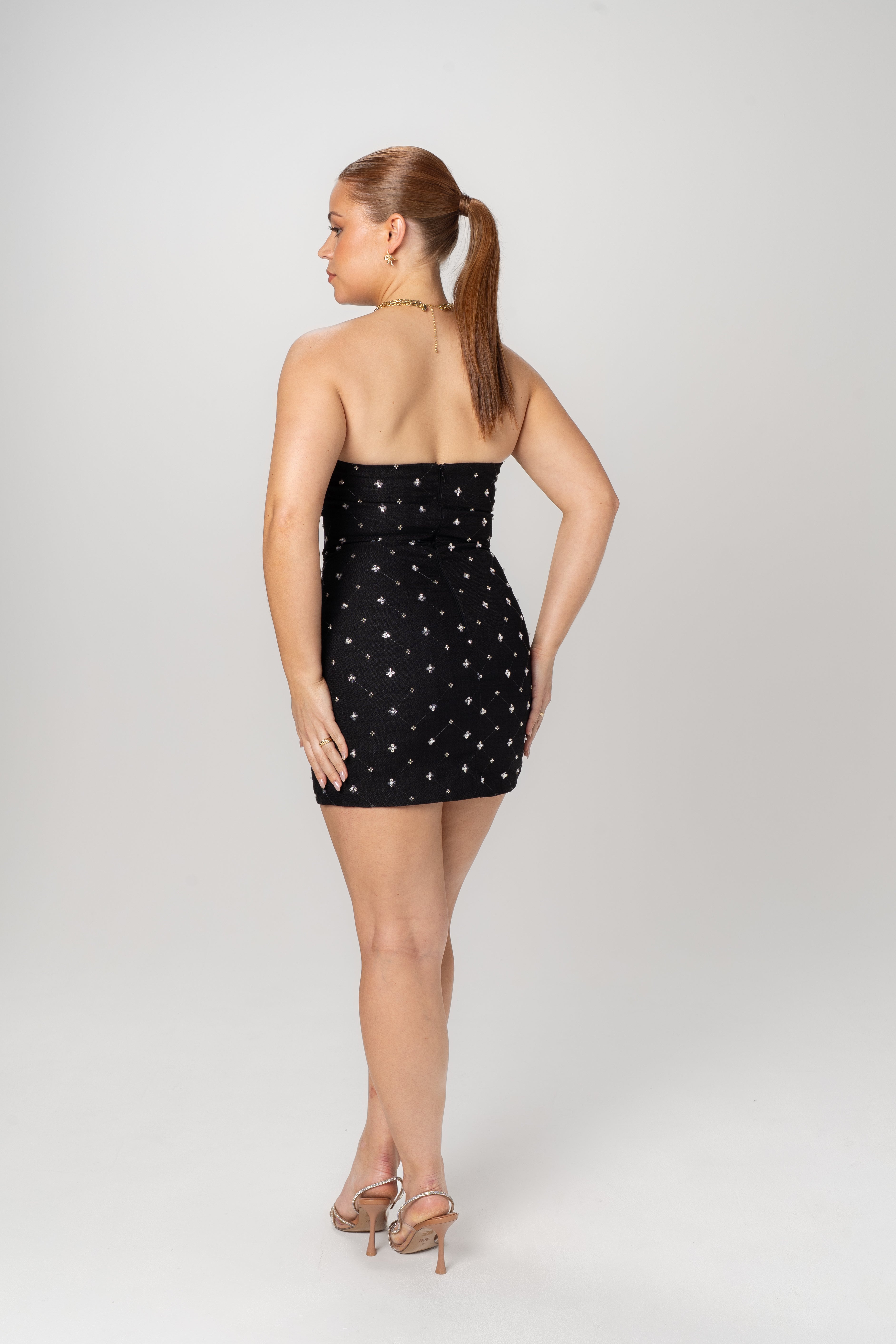 Sable Strapless Beaded Black Mini Dress