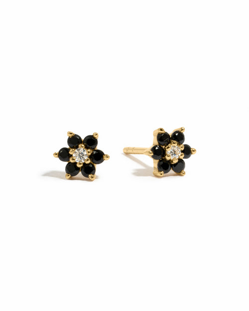 Black Flower Stud w/ CZ Center Stone