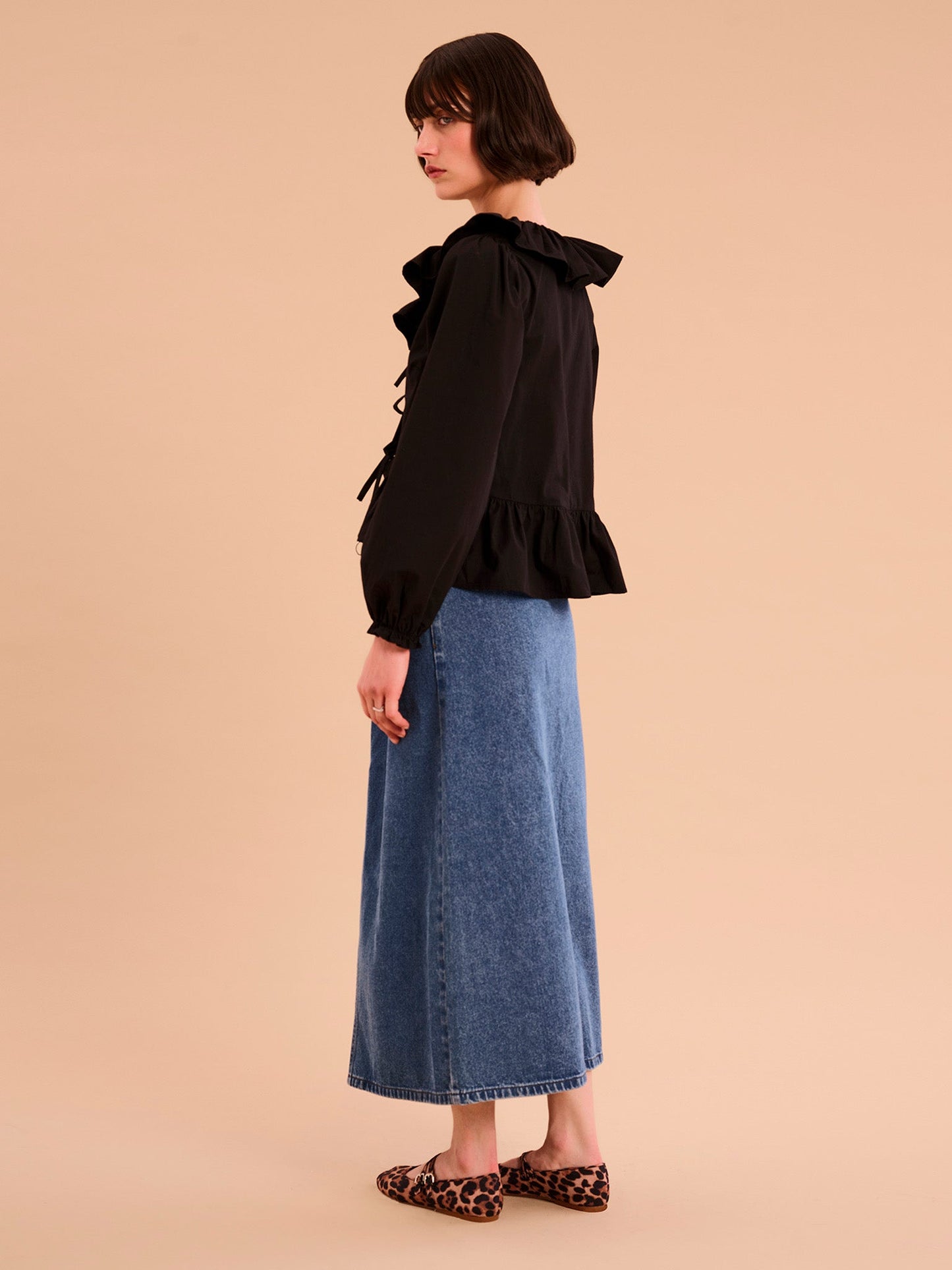Selena Frill Blouse in Black