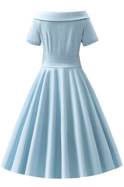 Darlene Roll Collar Circle Dress In Light Blue