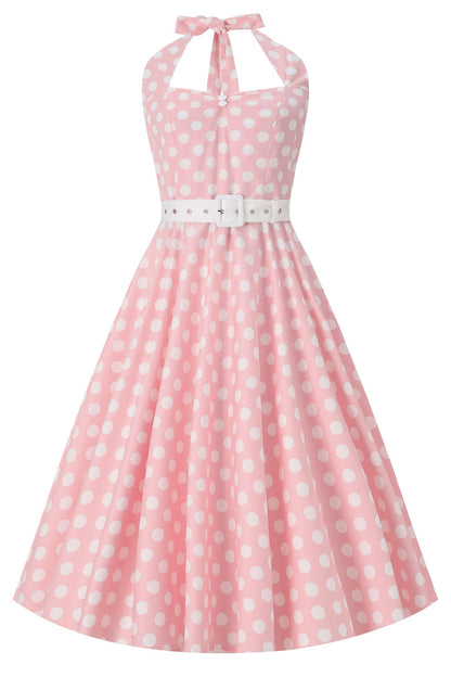 Daisy Light Pink Polka Dot Halter Dress
