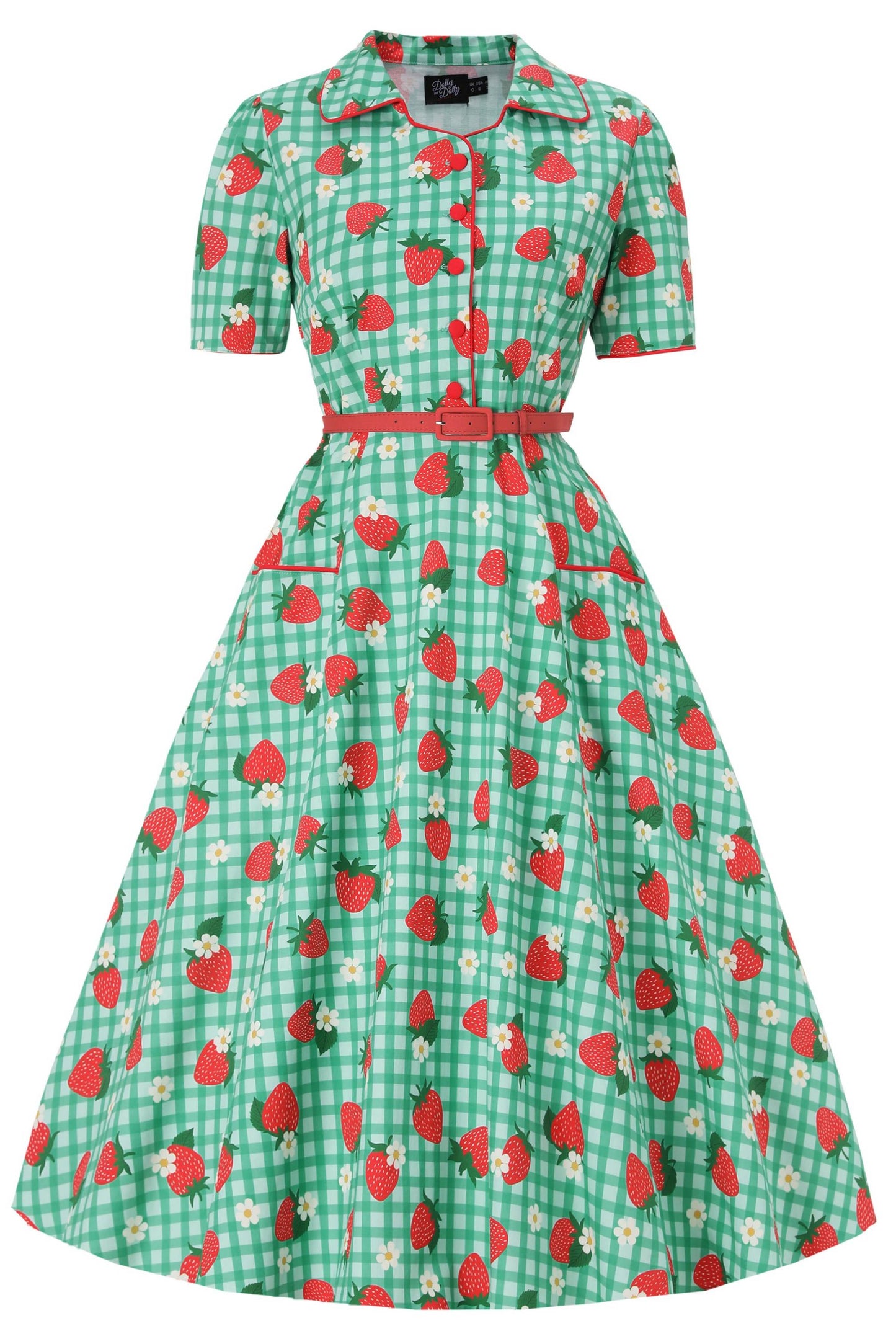 Mabel Strawberry Gingham Midi Shirt Dress