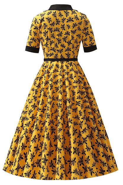 Mollie Yellow Busy Bee Full Circle Shirt Dress