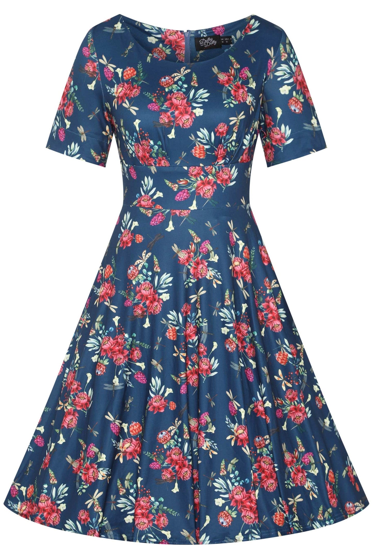 Brenda Floral Dragonfly Blue Dress
