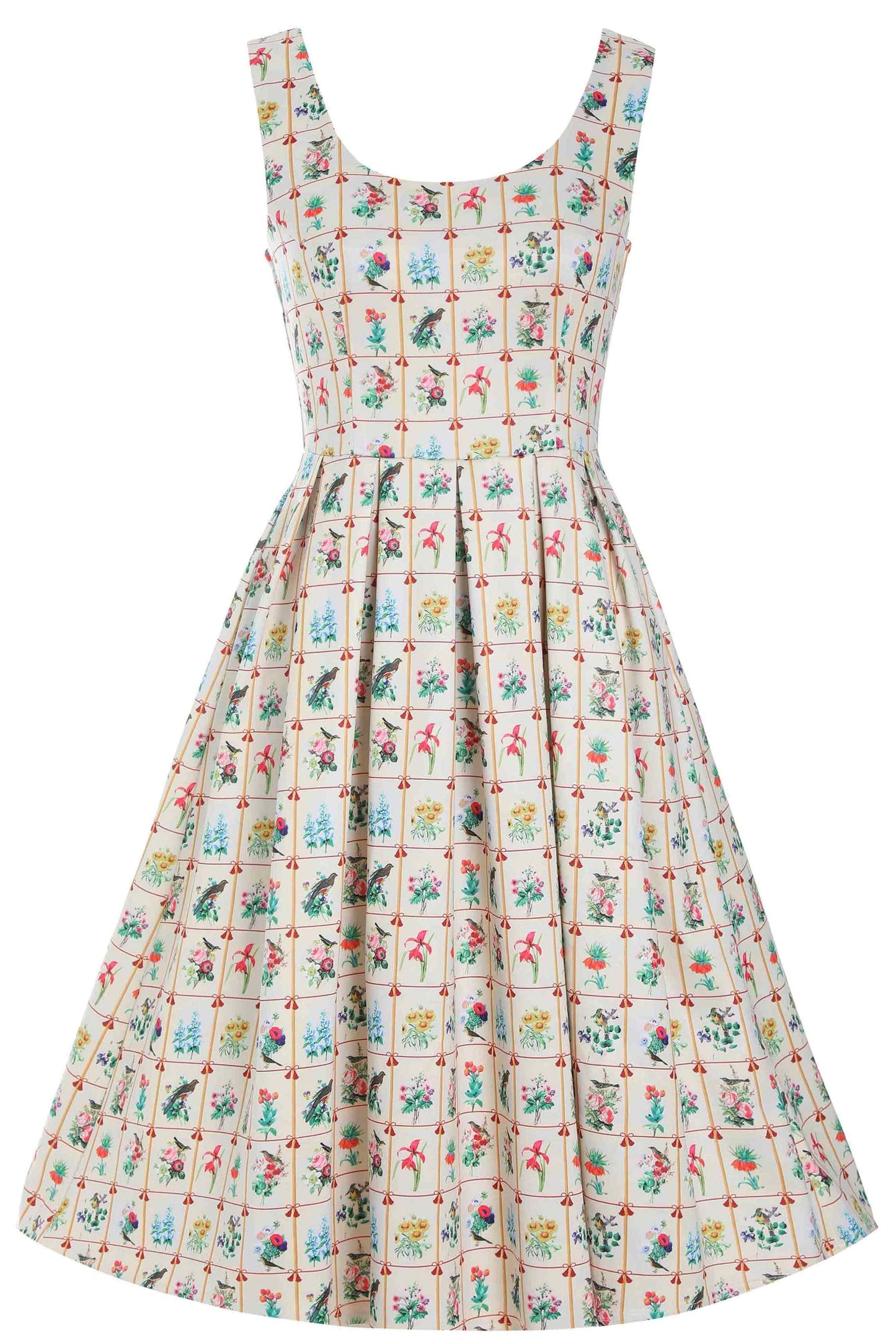 Amanda Cream Floral & Bird Flared Dress
