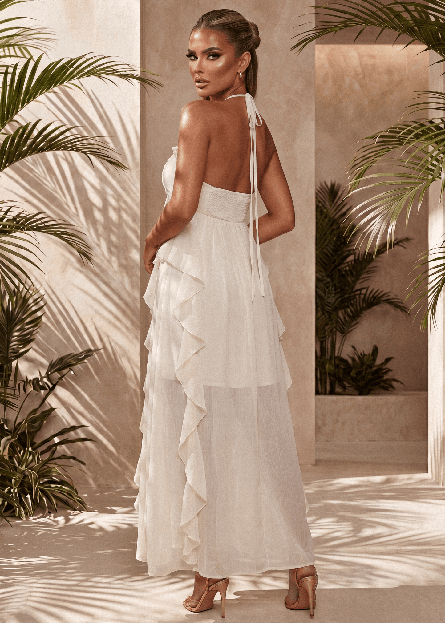 Waste Your Heart Ruffle Maxi Dress - Ivory