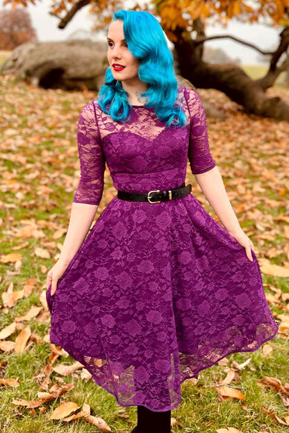 Madeline Long Sleeved Purple Lace Dress