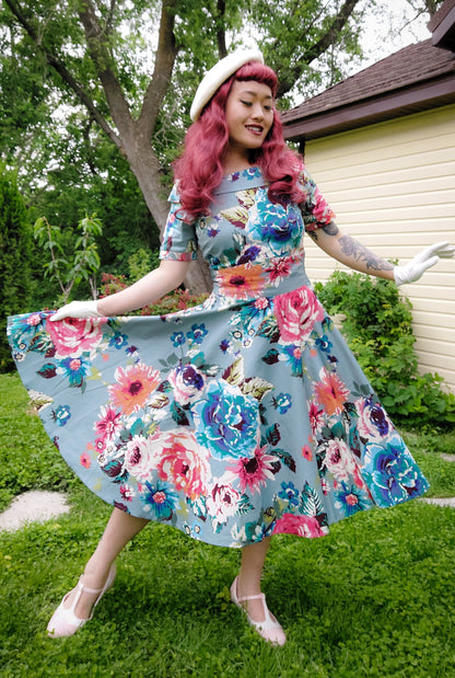 Darlene Blue Floral Swing Dress