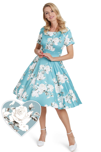 Darlene Mint Floral Flared Dress