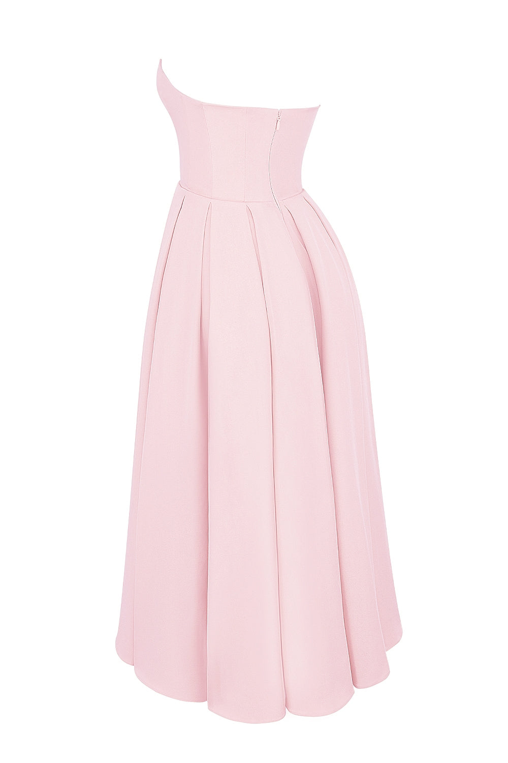 parisian pink strapless corset midi dress