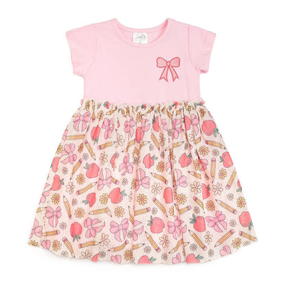 Back To School Cutie Patch Short Sleeve Tutu Dress