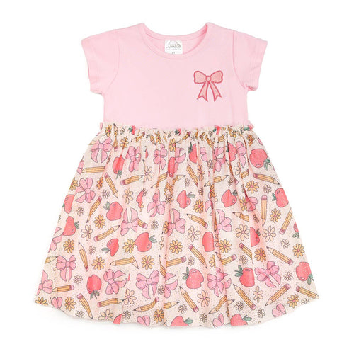 Back To School Cutie Patch Short Sleeve Tutu Dress
