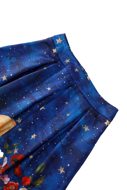 Aisley Black Cat Midnight Garden Pleated Midi Skirt