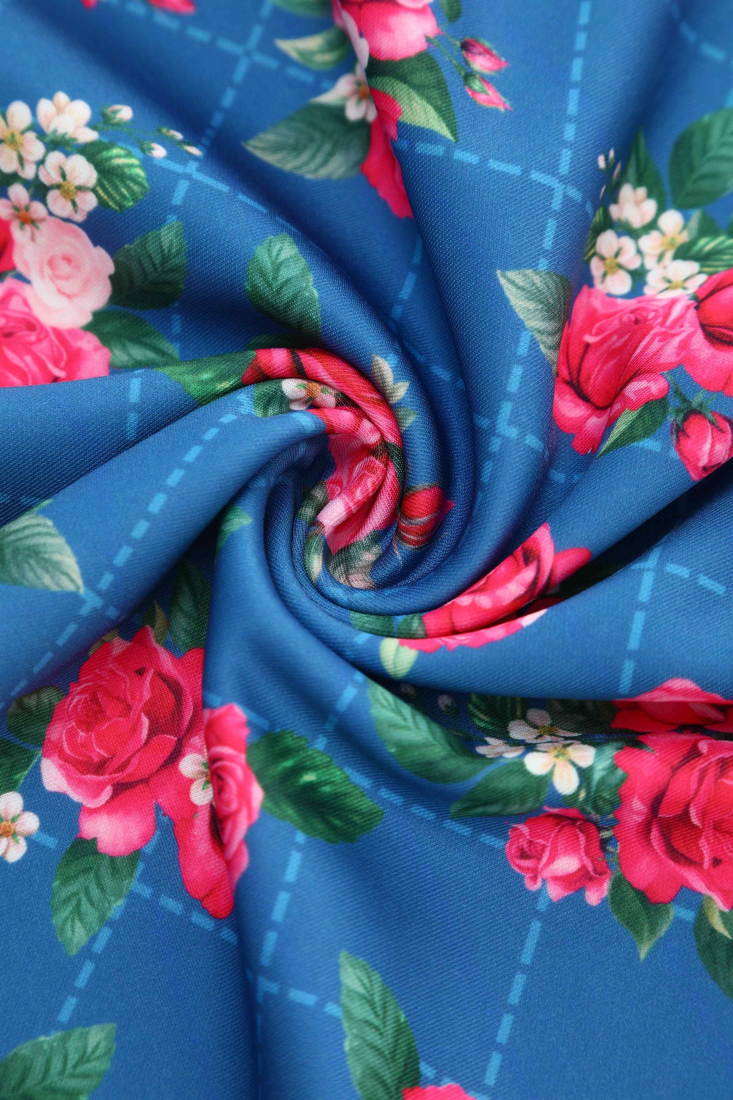 Aisley Blue Rose Pleated Midi Skirt