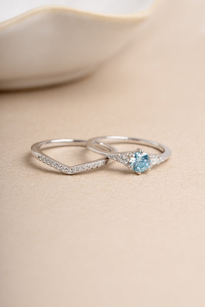Aquamarine Chevron Ring Set