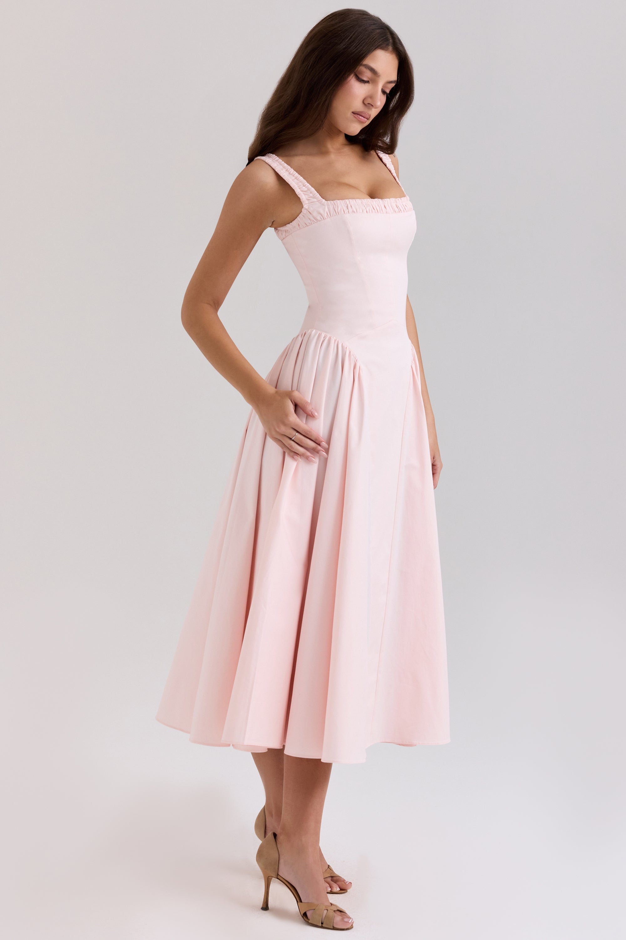 rose pink stretch cotton midi sundress