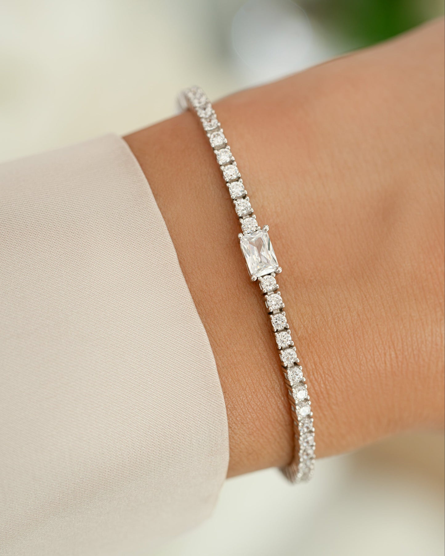 Tennis Bracelet with Baguette Charm